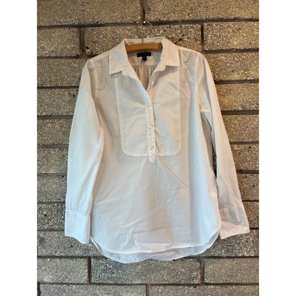 J. Crew White Long-Sleeve Button-Up Blouse Womens Size S 100% Cotton Classic Shi